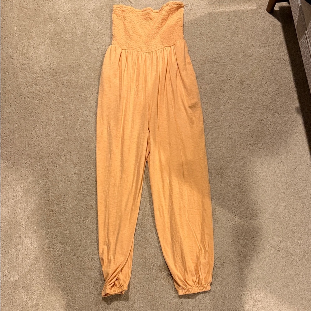 American Eagle Outfitters Coral Strapless Jumpsuit